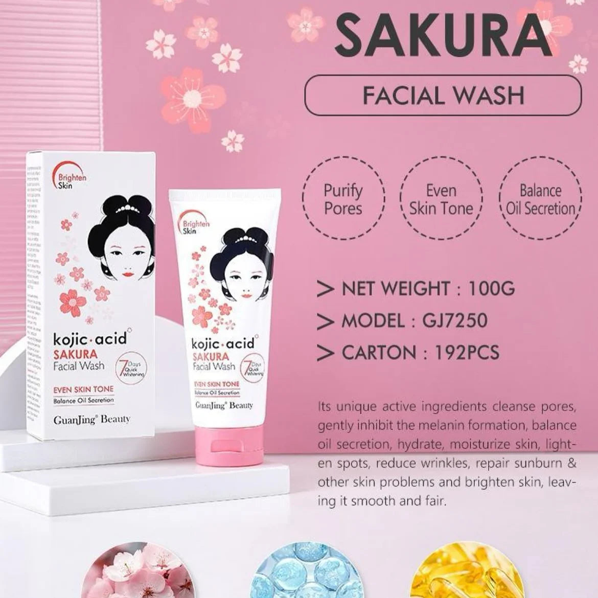 Guanjing Kojic Acid Sakura Facial Wash - 100g - Buy Online in Pakistan at Cosmia.pk