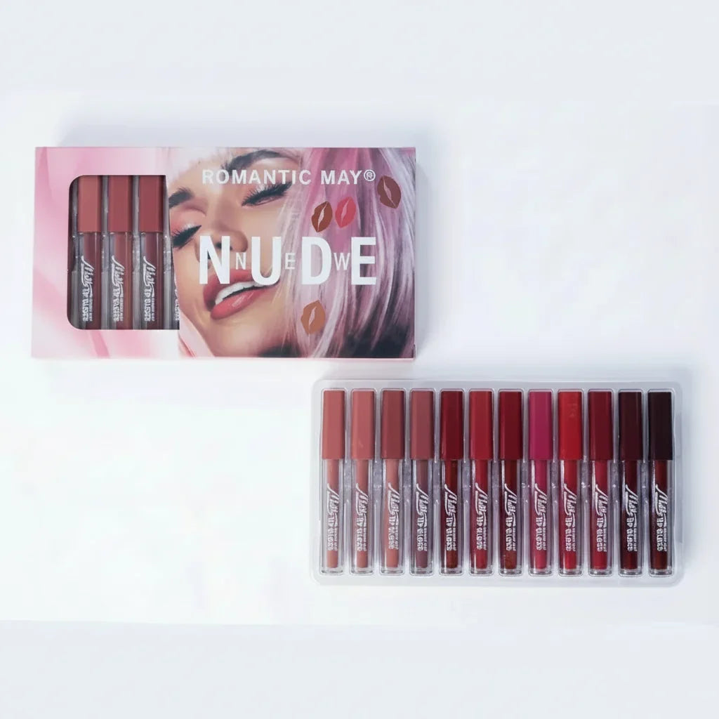 Romantic May Nude Matte Long Lasting Lip Gloss – 12 Piece Set - Buy Online in Pakistan at Cosmia.pk