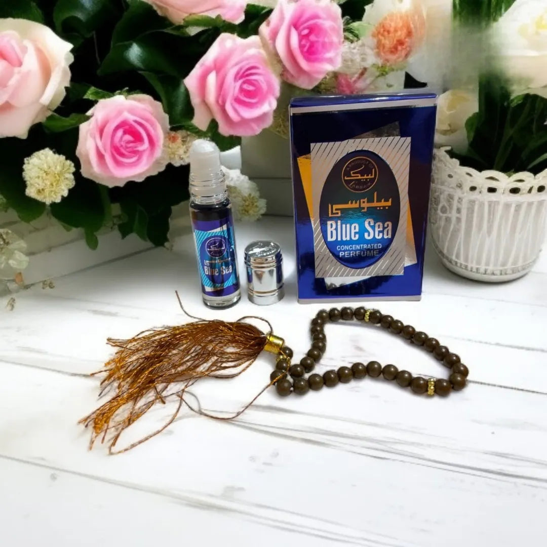Blue Sea Attar With Tasbeeh Alcohol-Free Fragrance - 6ml - Buy Online in Pakistan at Cosmia.pk