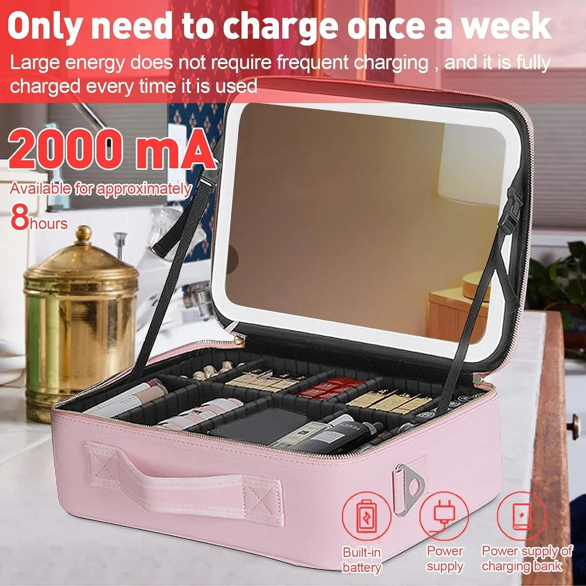 portable Makeup Bag with Adjustable Dividers, Waterproof PU Leather - Buy Online in Pakistan at Cosmia.pk