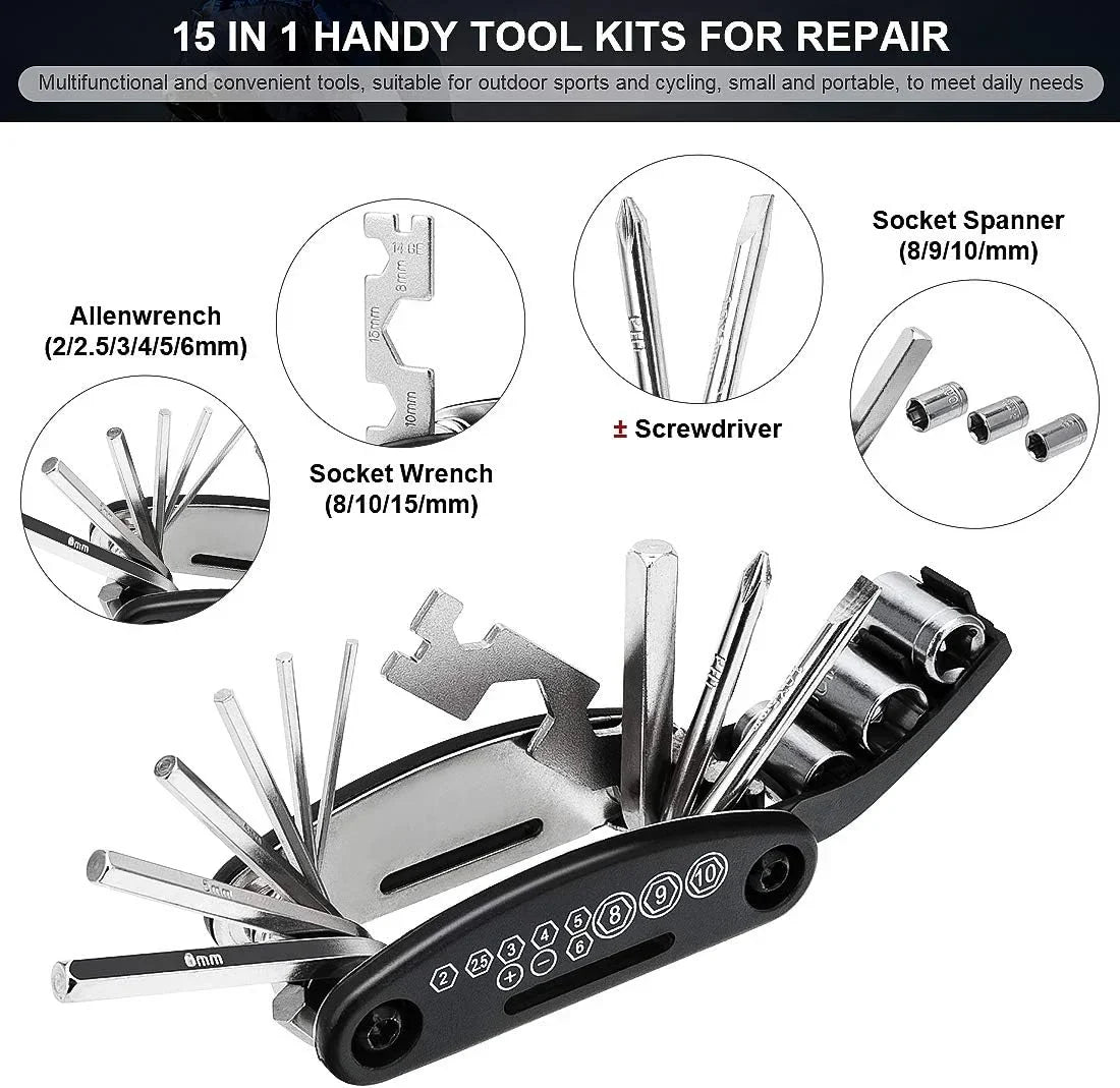 16 in 1 Bike Repair Tool Kit, Portable Multi Function Accessories Set - Buy Online in Pakistan at Cosmia.pk