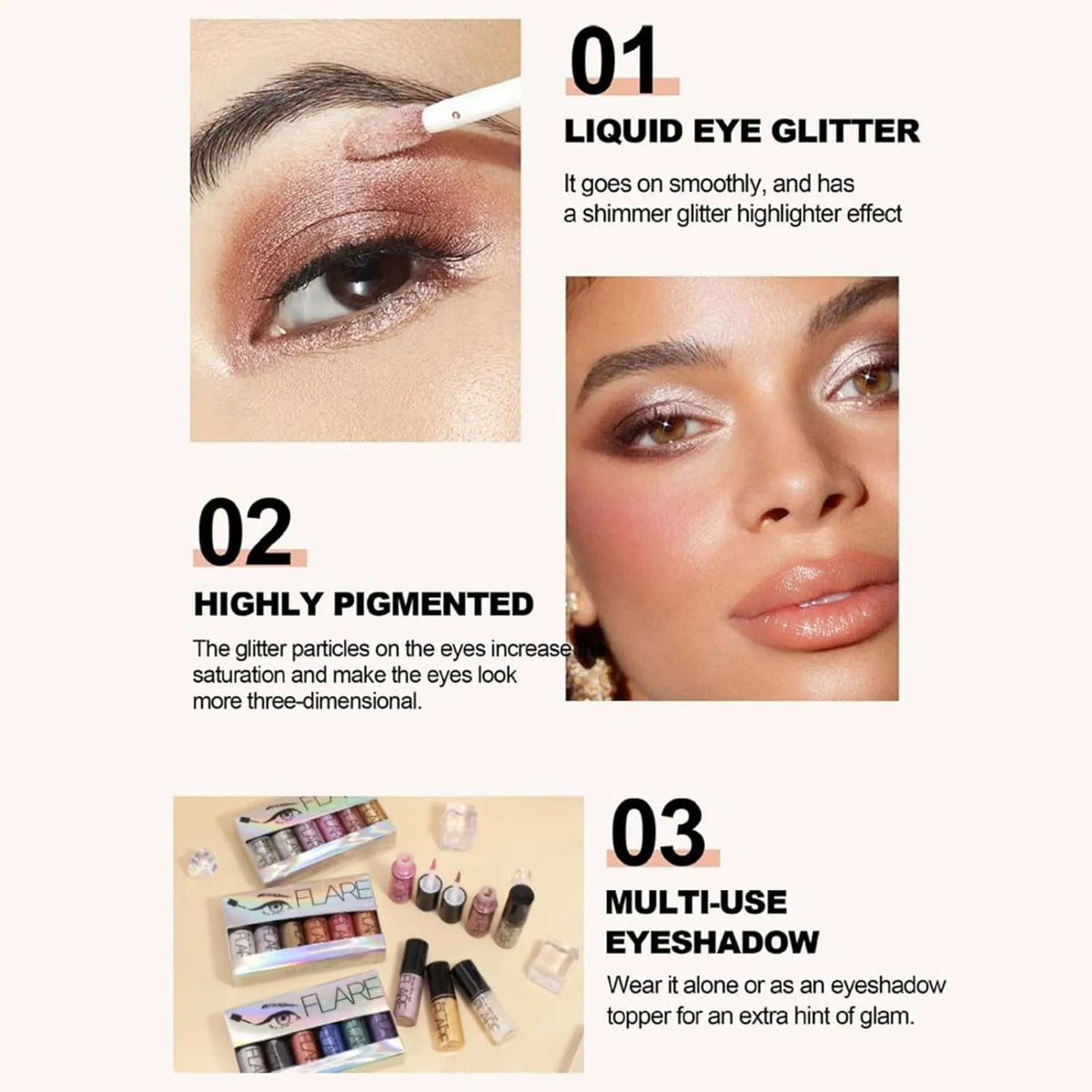 Flare Glitter Eye Shadow - 6Pcs - Buy Online in Pakistan at Cosmia.pk