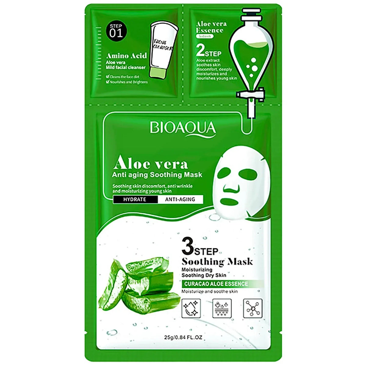 Bioaqua Aloe Vera 3 Step Soothing Facial - 25g - Buy Online in Pakistan at Cosmia.pk