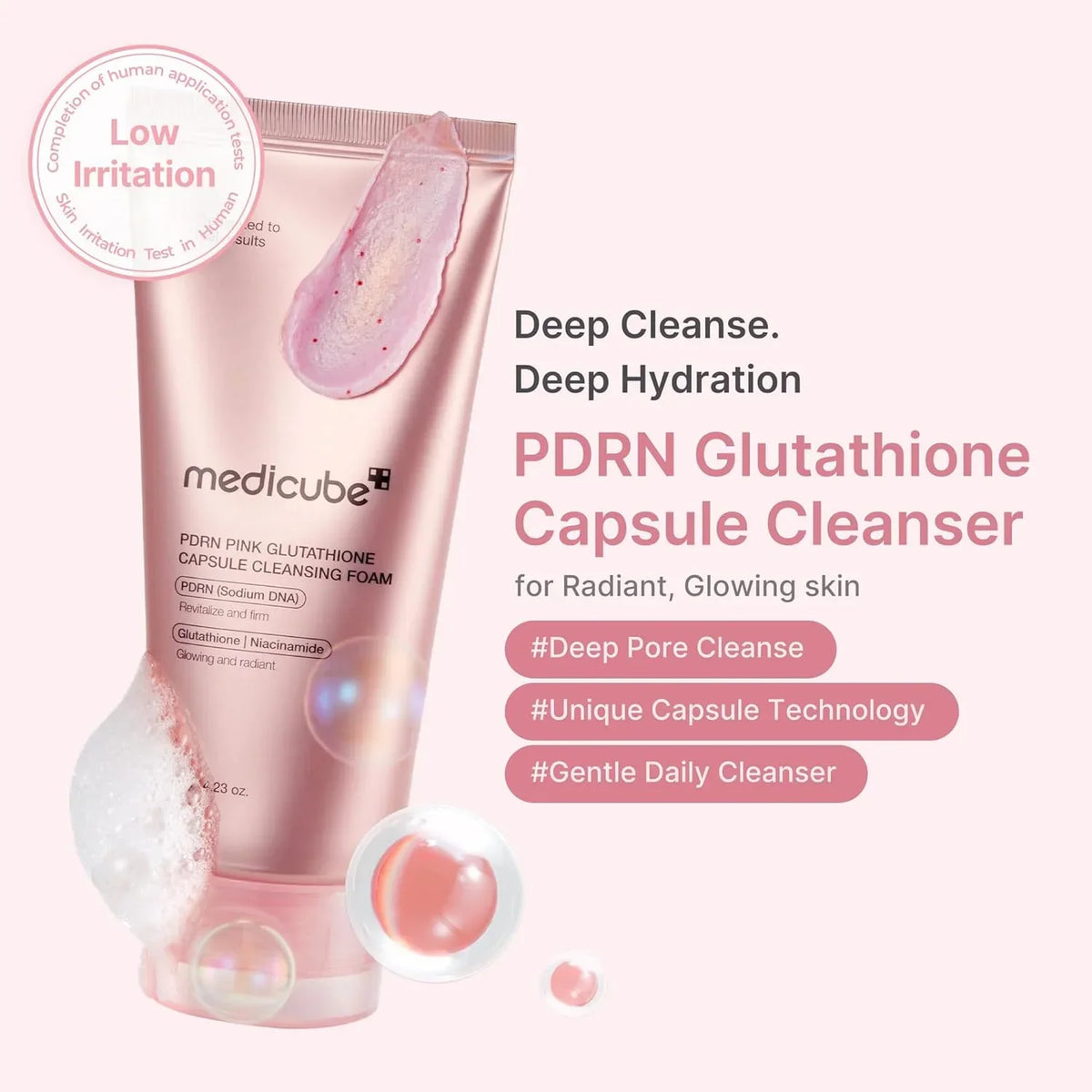 Medicube PDRN Pink Glutathione Capsule Foam Cleanser - 120g - Buy Online in Pakistan at Cosmia.pk