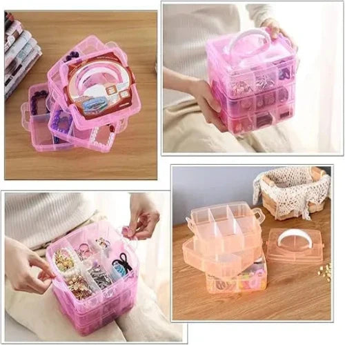 Plastic 3 Layer 18 Grid Jewelry/Makeup/Cosmetic Storage Box - Buy Online in Pakistan at Cosmia.pk