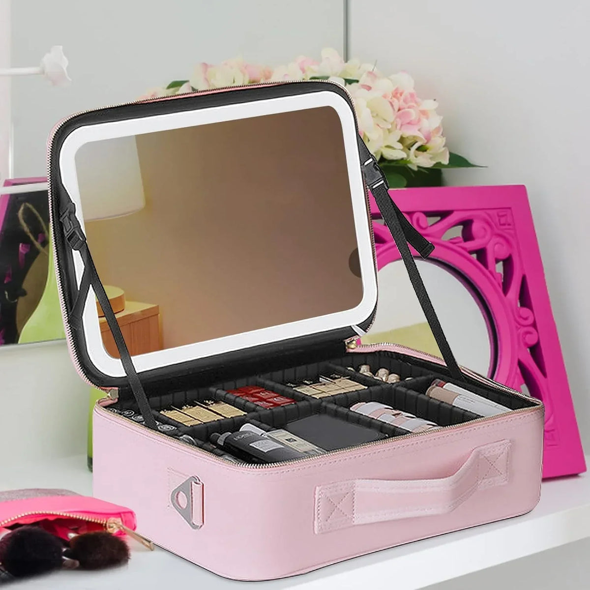 portable Makeup Bag with Adjustable Dividers, Waterproof PU Leather - Buy Online in Pakistan at Cosmia.pk