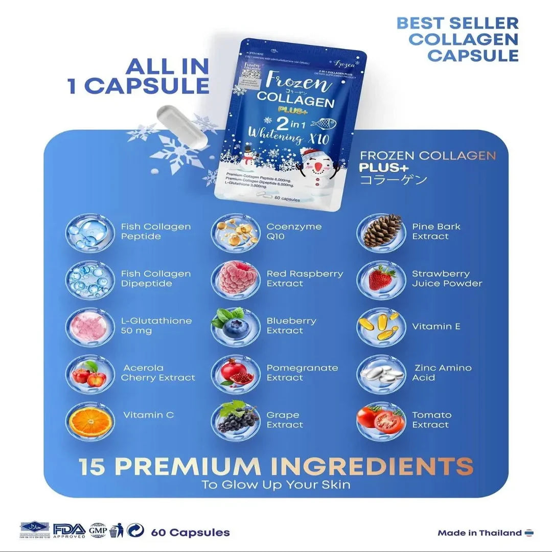 Frozen Collagen 2 in 1 Whitening Caps - 60 Capsules - Buy Online in Pakistan at Cosmia.pk