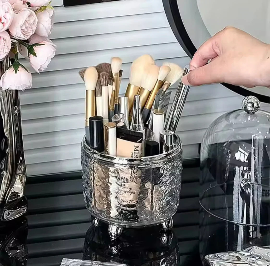 Luxury Silver Makeup Brush Storage Box With Cover - Buy Online in Pakistan at Cosmia.pk