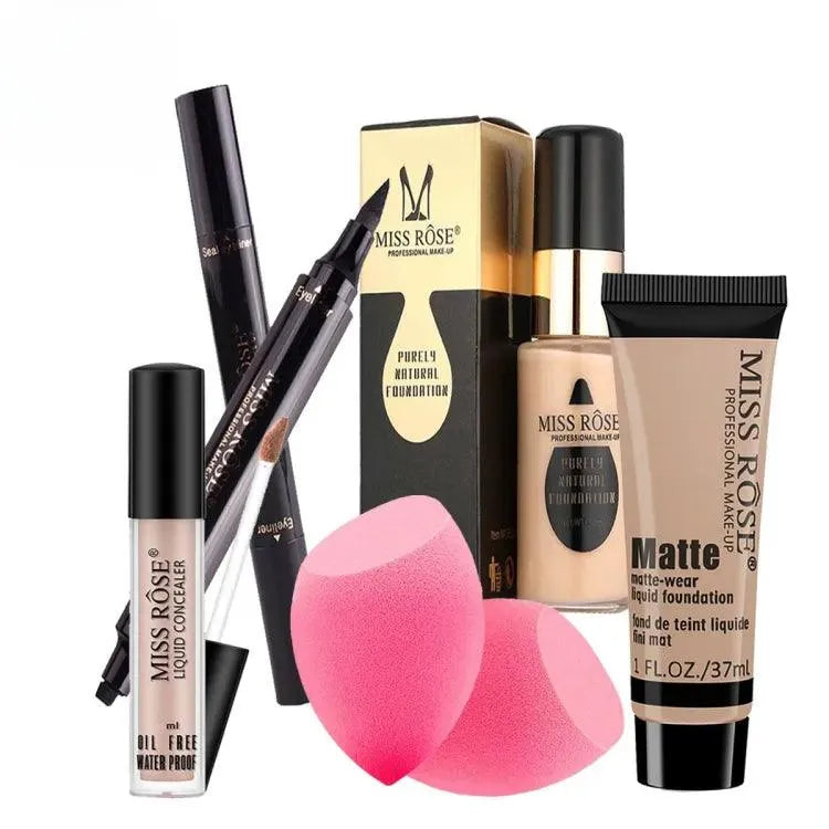 5 in 1 Miss Rose Mega Deal ( Matte & Liquid Foundation-Concealer-Eye Liner-Blender) - Buy Online in Pakistan at Cosmia.pk