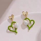 French White Flower Tulip Fruit Green Peach Heart Earring - Buy Online in Pakistan at Cosmia.pk