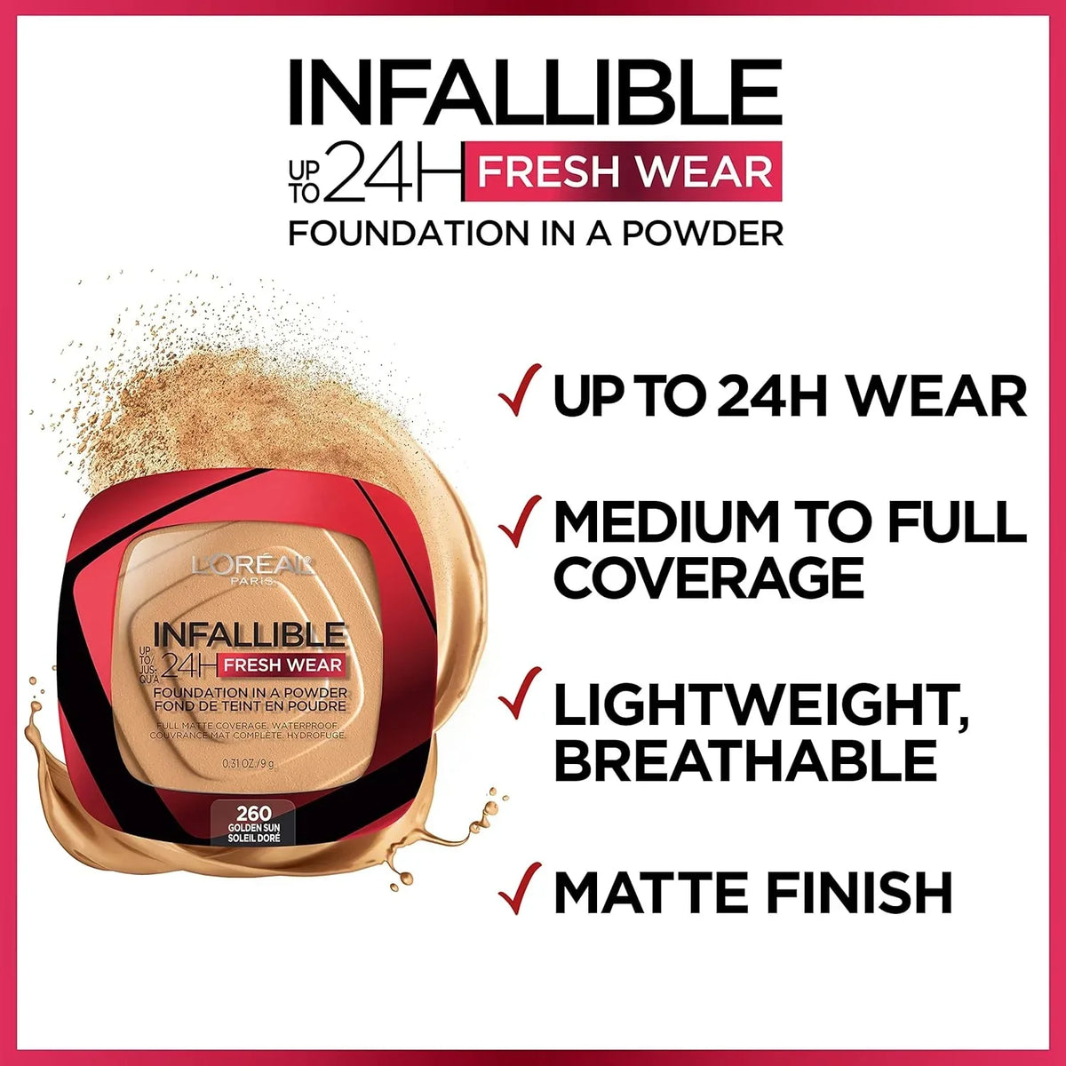 L'Oreal Paris Makeup Infallible Fresh Wear Foundation in a Powder - Buy Online in Pakistan at Cosmia.pk