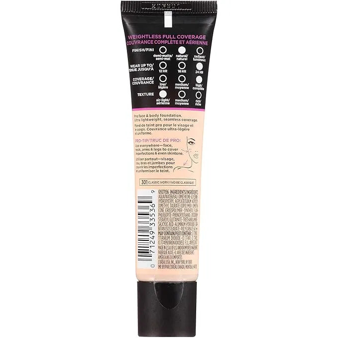 L'Oréal Infallible Total Cover Foundation 301 Classic Ivory - 30ml - Buy Online in Pakistan at Cosmia.pk