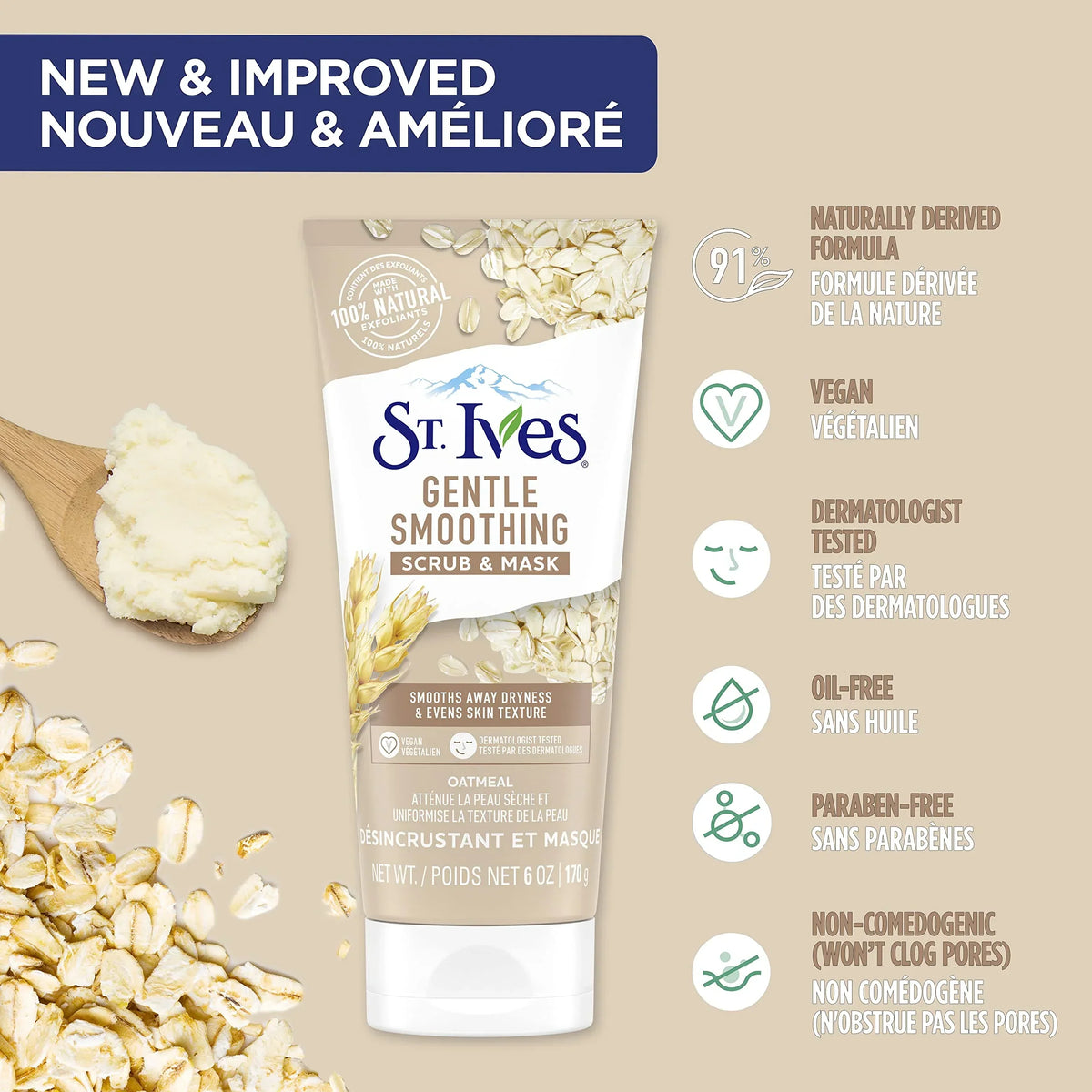St. Ives Nourish & Smooth Oatmeal Scrub & Mask - 170g - Buy Online in Pakistan at Cosmia.pk