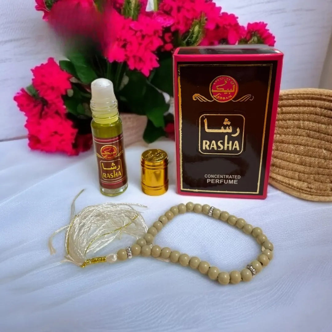 Rasha Attar With Tasbeeh Alcohol-Free Fragrance - 6ml - Buy Online in Pakistan at Cosmia.pk