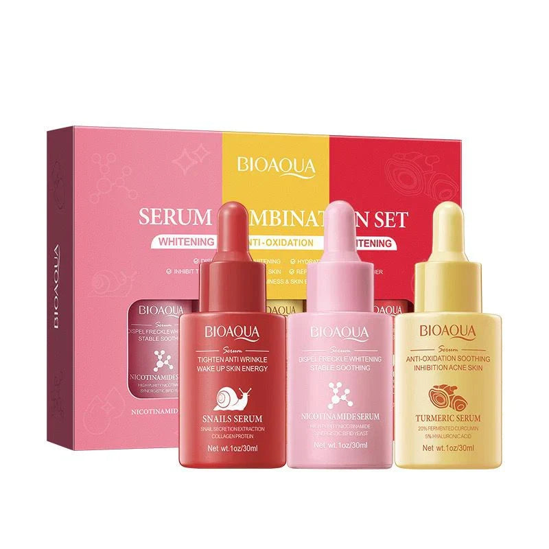 Bioaqua 3pcs/set Turmeric Snail Nicotinamide Moisturizing Face Serum - 30ml - Buy Online in Pakistan at Cosmia.pk