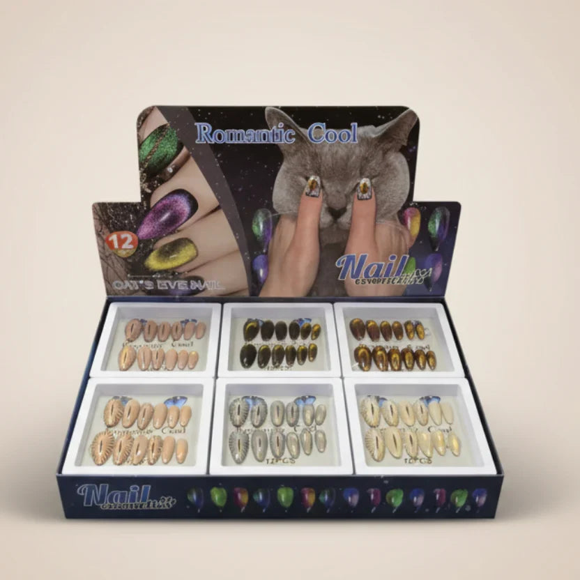 Romantic Cool Cat's Eye Press On Gel Nails - 12 Pcs ( Each ) - Buy Online in Pakistan at Cosmia.pk