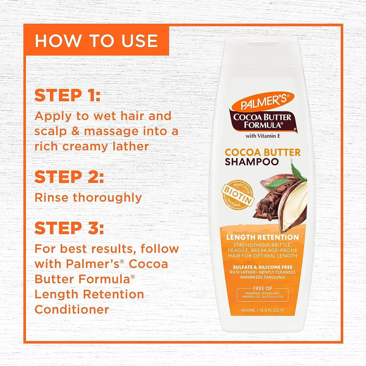 Palmer's Cocoa Butter Formula Biotin Length Retention Shampoo - 400ml - Buy Online in Pakistan at Cosmia.pk