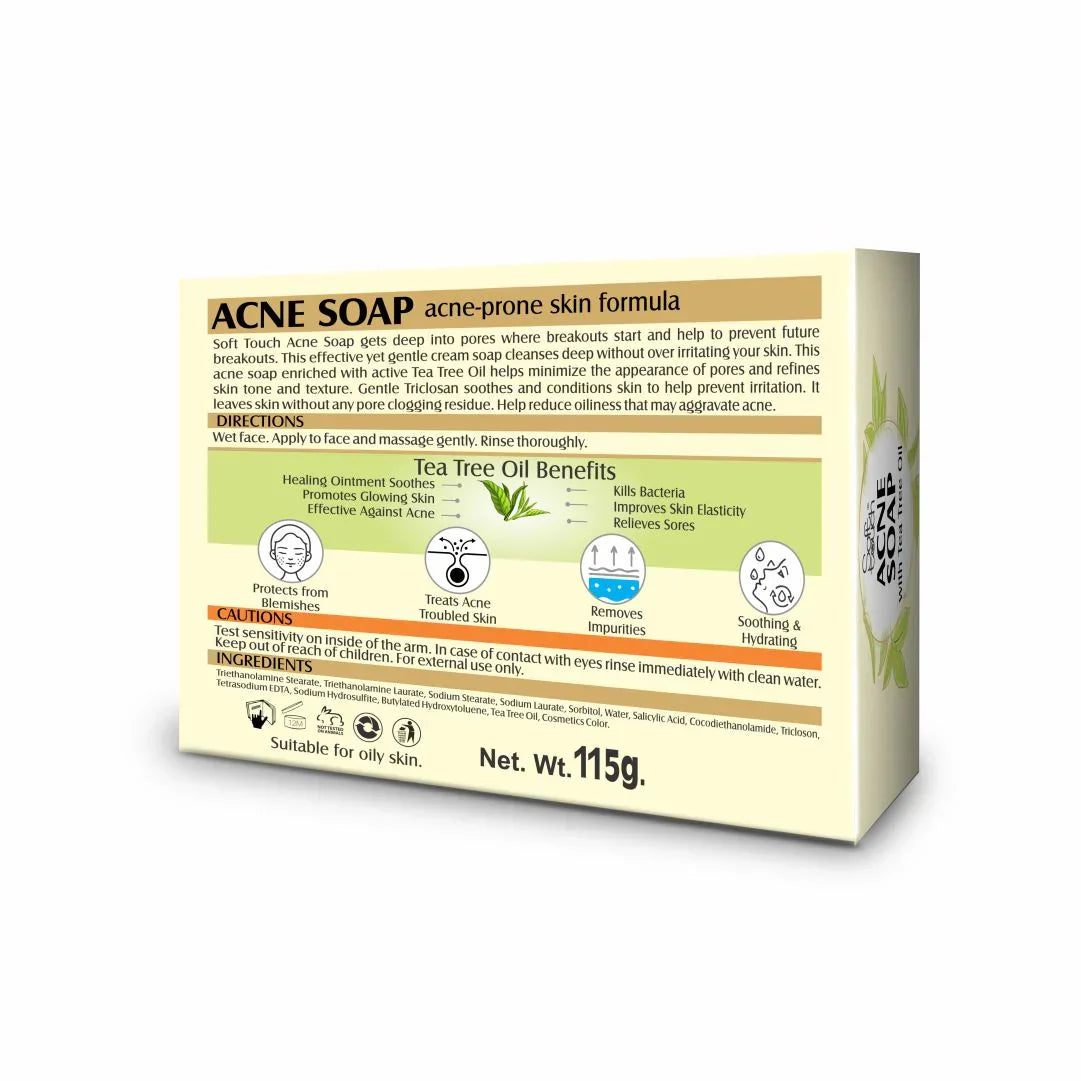 Soft Touch Acne Soap With Active Tea Tree Oil - 115gm - Buy Online in Pakistan at Cosmia.pk