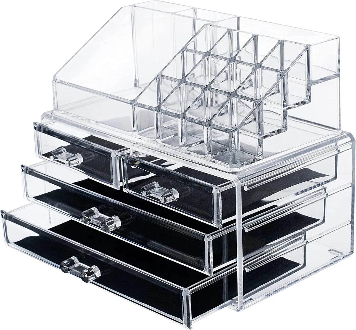 Acrylic Makeup Organizer Drawers Stand, Brush Holder and Jewellery Storage - Buy Online in Pakistan at Cosmia.pk