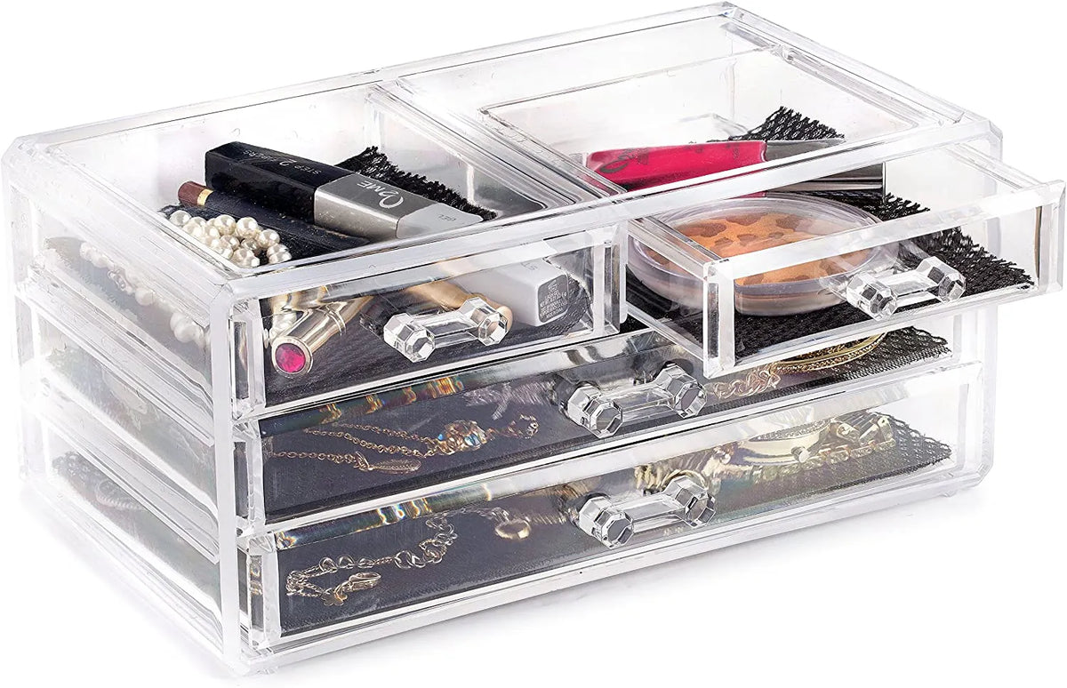 Acrylic Makeup Organizer Drawers Stand, Brush Holder and Jewellery Storage - Buy Online in Pakistan at Cosmia.pk