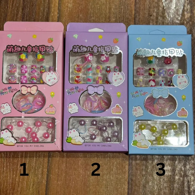 Cute Artifical Nails,2 bracelets & Hair rubber For Kids - Buy Online in Pakistan at Cosmia.pk