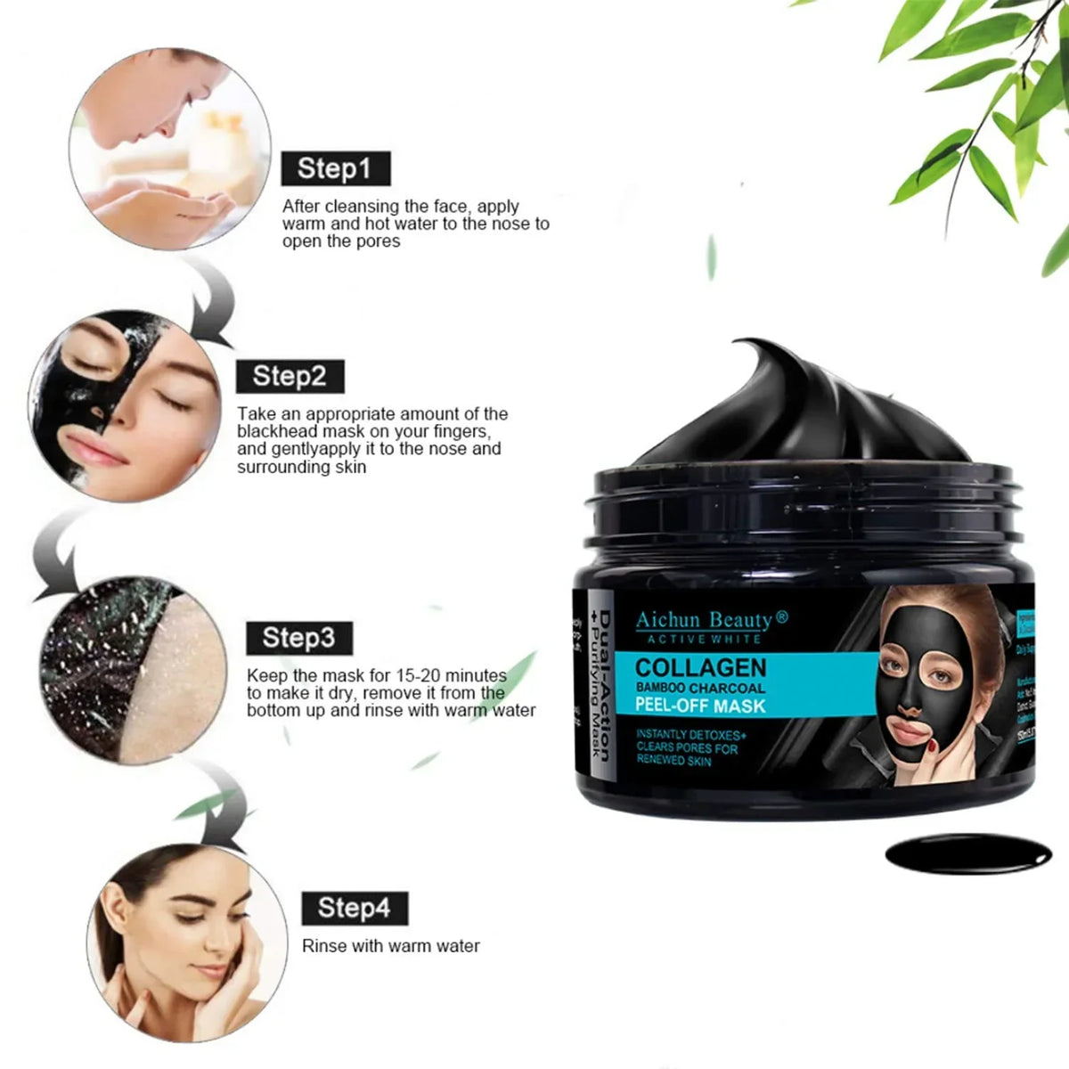 Aichun beauty Collagen Bamboo Charcoal Vegan Peel-Off Facial Mask - Buy Online in Pakistan at Cosmia.pk