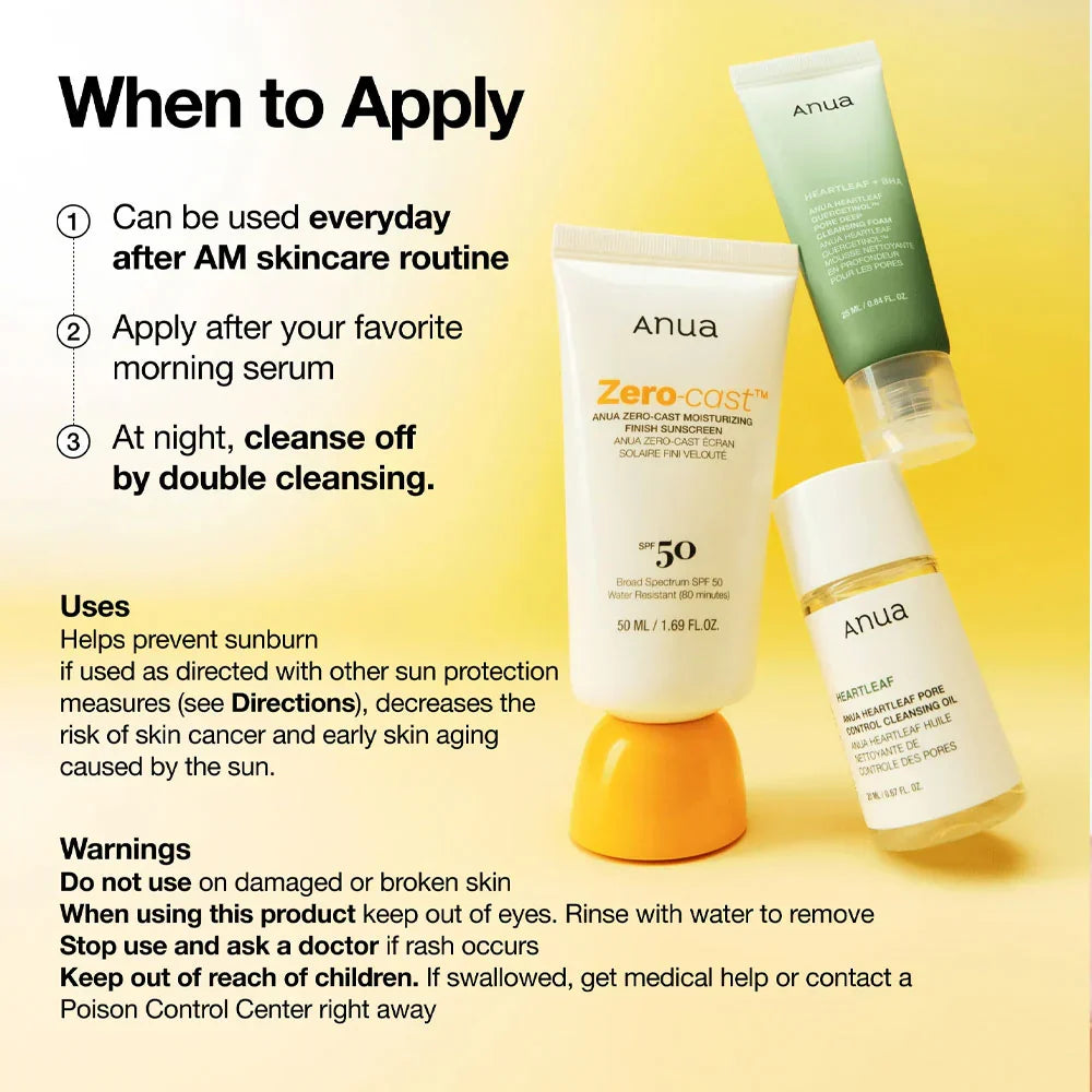 Anua Zero Cast Moisturizing Sunscreen SPF50+ 50ml - Buy Online in Pakistan at Cosmia.pk