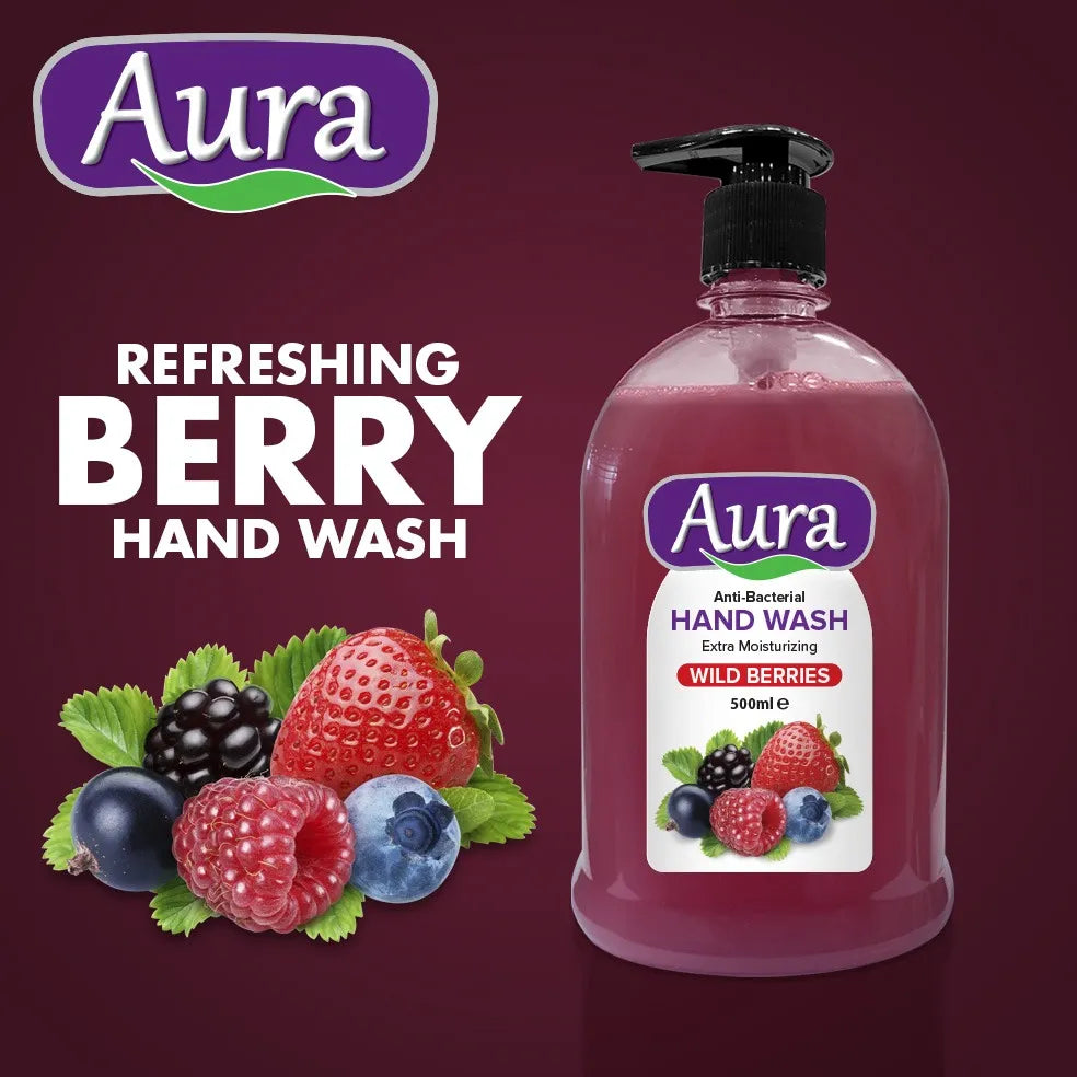 Aura Anti-Bacterial Liquid Handwash Wild Berries 500ML - Buy Online in Pakistan at Cosmia.pk