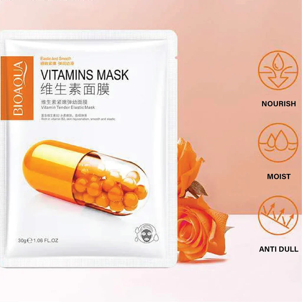 BIOAQUA Vitamins Tender Elastic Face Mask Sheet - Buy Online in Pakistan at Cosmia.pk