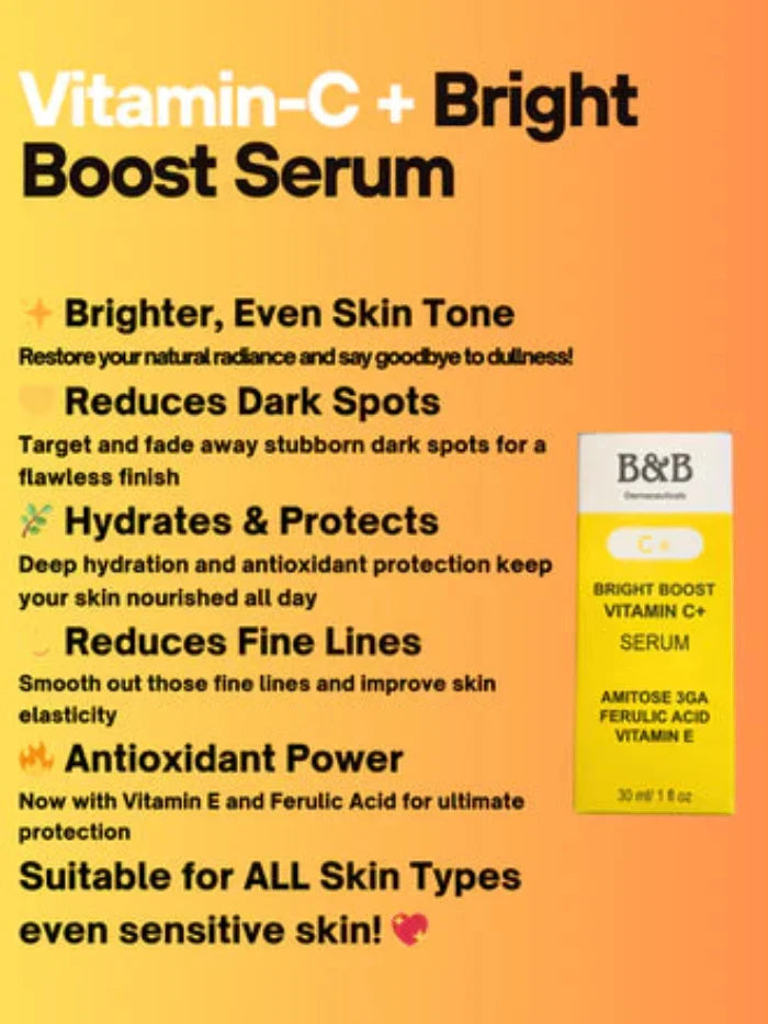 B&B Bright Boost Vitamin C+ Serum 30ml - Buy Online in Pakistan at Cosmia.pk