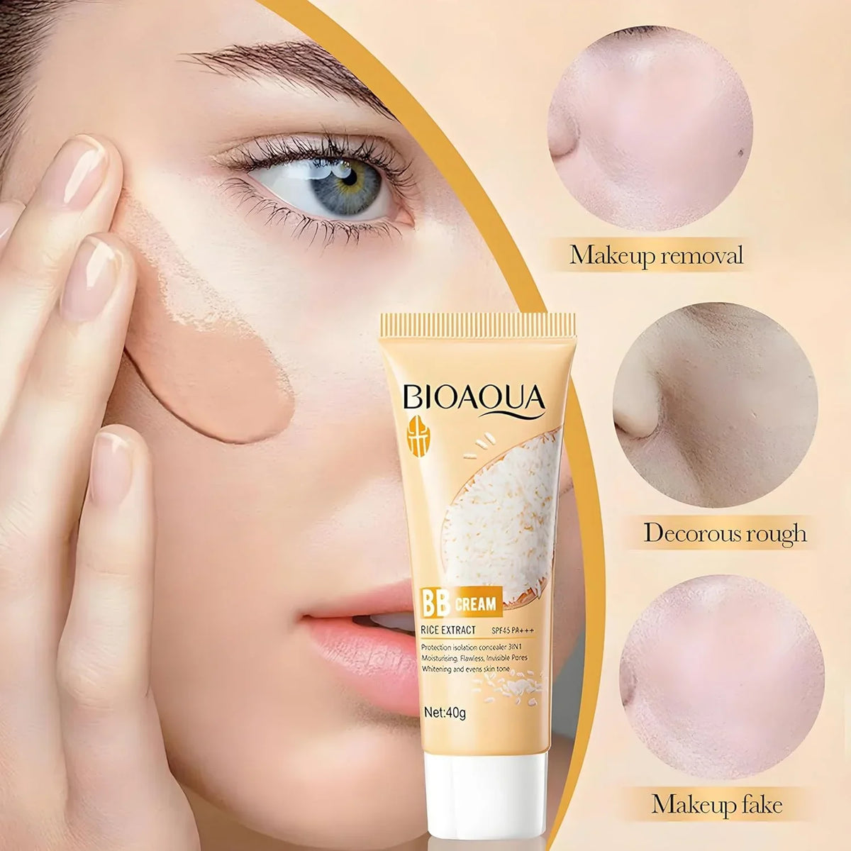 Bioaqua Rice Raw Pulp BB Cream Rice Extract SPF45 Pa+++  -  40g - Buy Online in Pakistan at Cosmia.pk