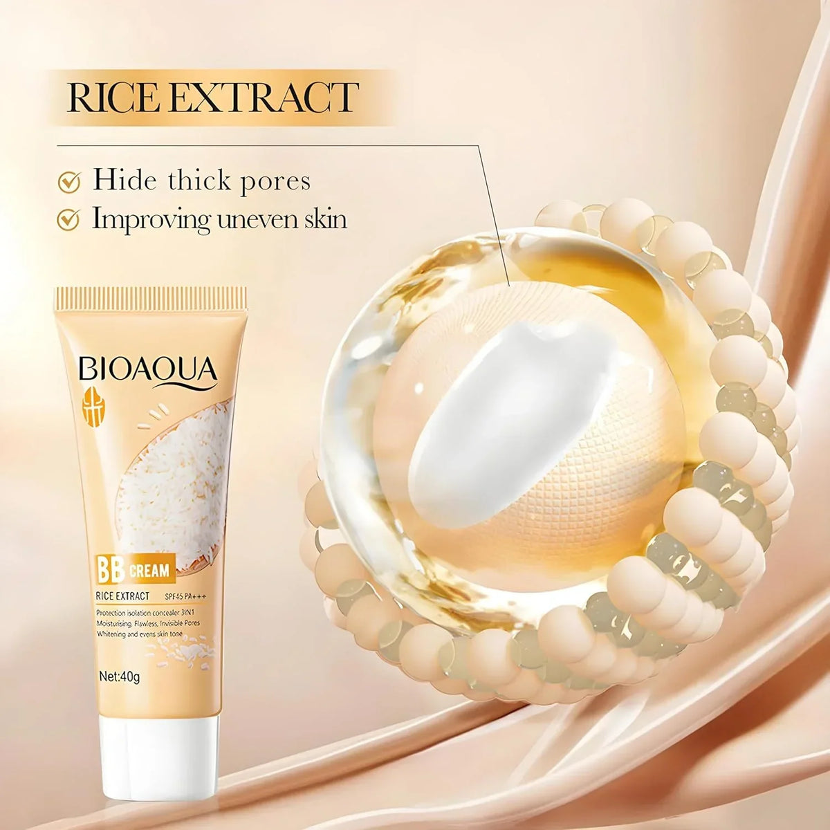 Bioaqua Rice Raw Pulp BB Cream Rice Extract SPF45 Pa+++  -  40g - Buy Online in Pakistan at Cosmia.pk