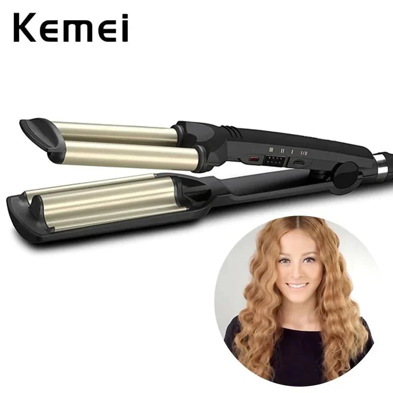 Kemei KM-2022 Hair Curling Ceramic 3 Barrel Clamp Curler - Buy Online in Pakistan at Cosmia.pk