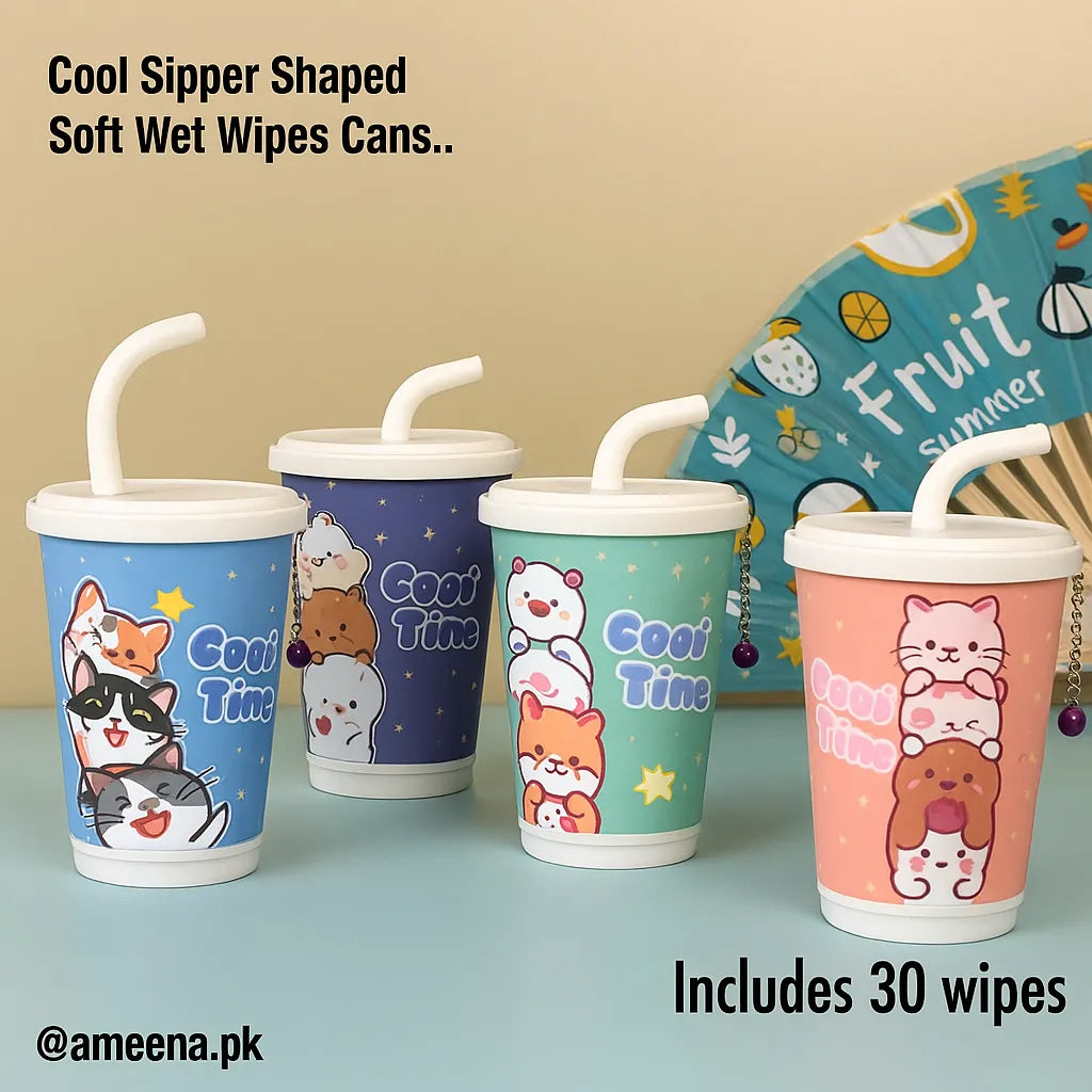Wet Wipes Sipper Glass – 30 Sheets | Cute & Portable Canister Design - Buy Online in Pakistan at Cosmia.pk