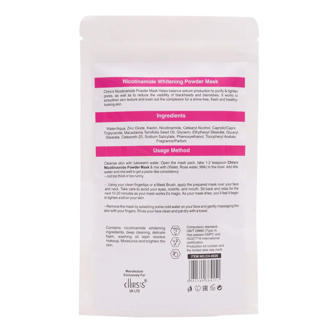 Chirs Nicotinamide Powder Mask - 100g - Buy Online in Pakistan at Cosmia.pk