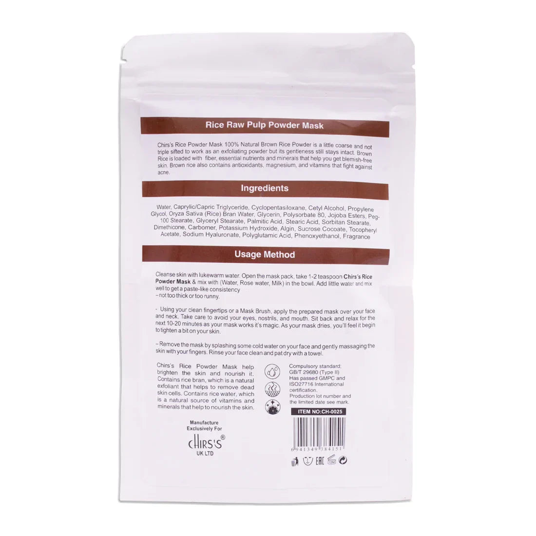 Chirs Rice Powder Mask - 100g - Buy Online in Pakistan at Cosmia.pk