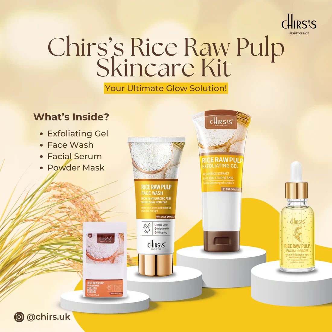 Chirs's Rice Raw Pulp Skincare Kit - 4PCS - Buy Online in Pakistan at Cosmia.pk
