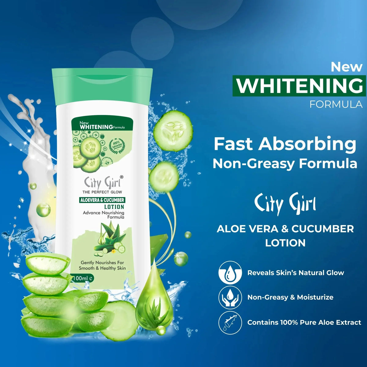 City Girl Aloe Vera & Cucumber Moisturizing Lotion - 100ml - Buy Online in Pakistan at Cosmia.pk