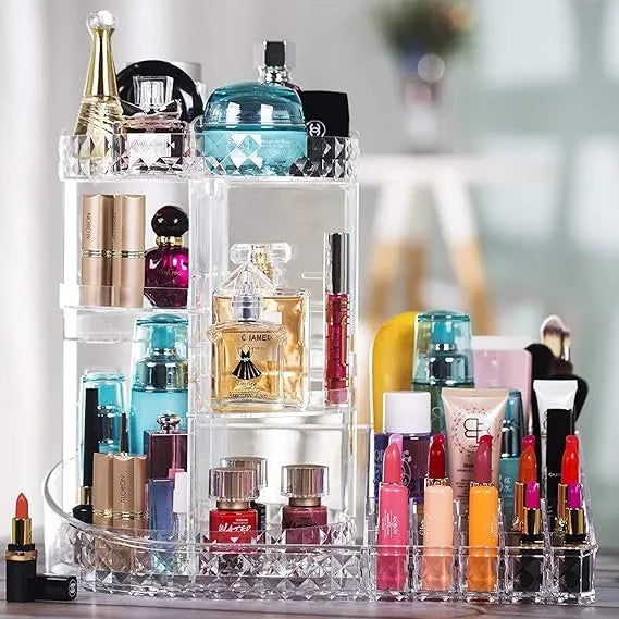 Diamond Pattern Dressing Case 360° Rotating Cosmetics Organiser - Buy Online in Pakistan at Cosmia.pk
