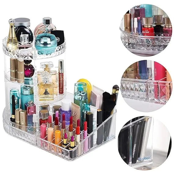 Diamond Pattern Dressing Case 360° Rotating Cosmetics Organiser - Buy Online in Pakistan at Cosmia.pk