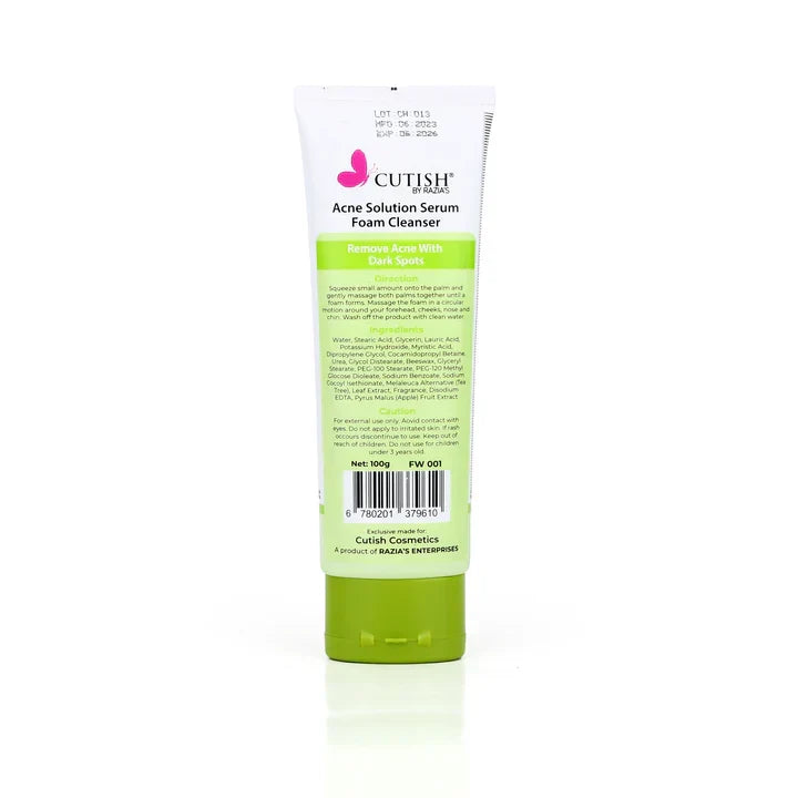 Cutish Acne Solution Serum Facial Foam 100g - Buy Online in Pakistan at Cosmia.pk