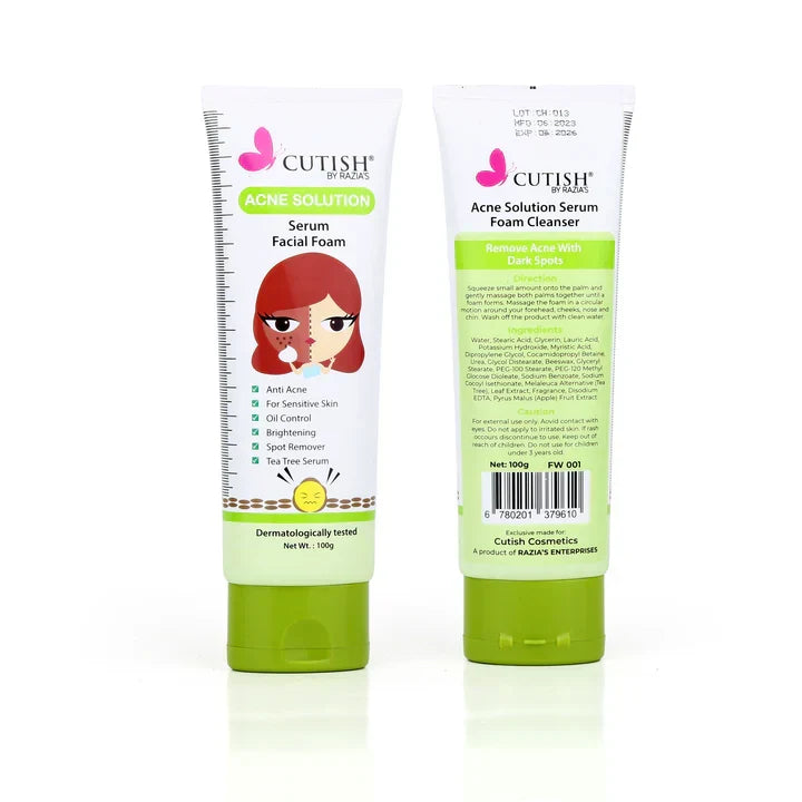 Cutish Acne Solution Serum Facial Foam 100g - Buy Online in Pakistan at Cosmia.pk