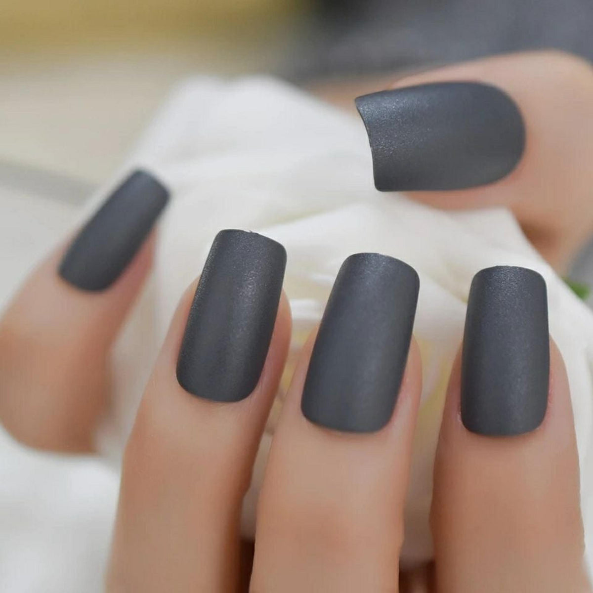 24 Pcs Press-On Nails Premium Quality - Dark Grey - buy online in Pakistan
