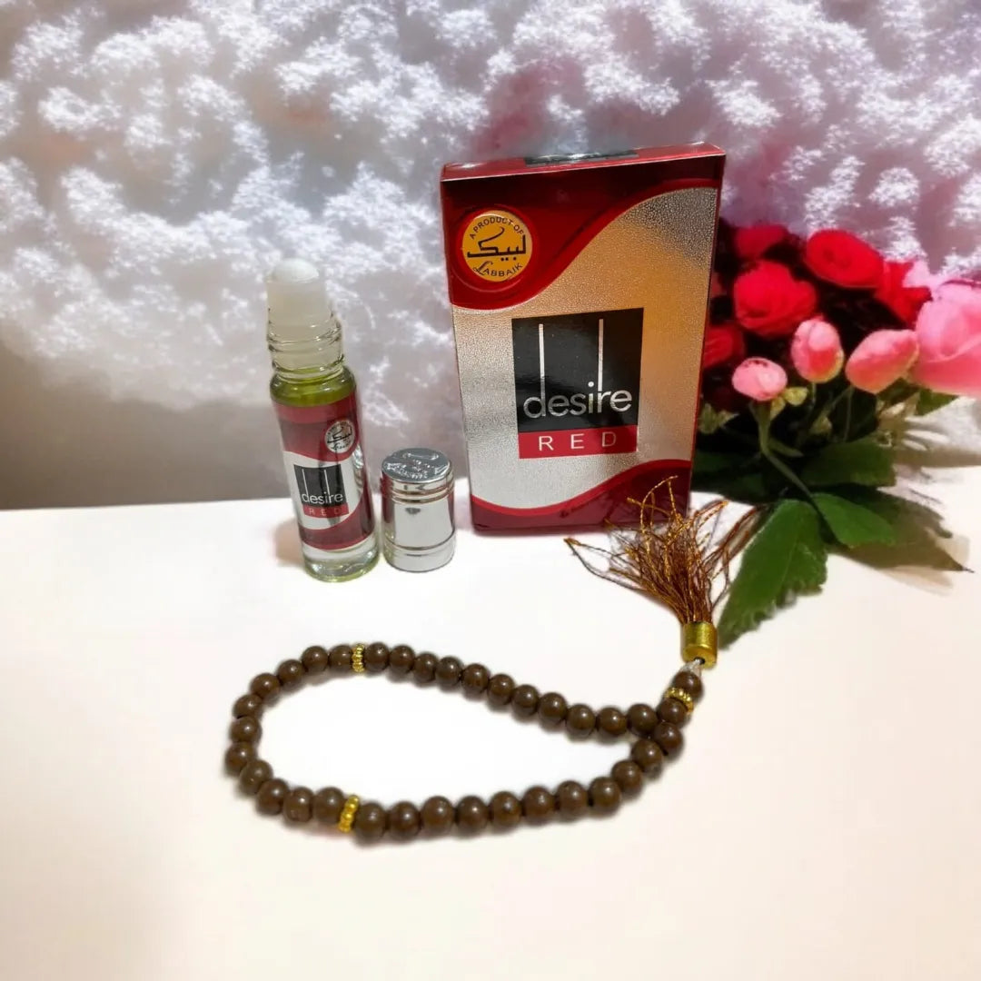 Desire Red Attar With Tasbeeh Alcohol-Free Fragrance - 6ml - Buy Online in Pakistan at Cosmia.pk