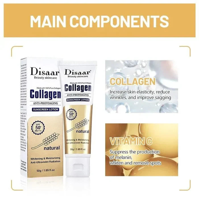 Dissar 100% Collagen Sunblock Whitening SPF 50 Sunscreen Lotion - 50g - Buy Online in Pakistan at Cosmia.pk