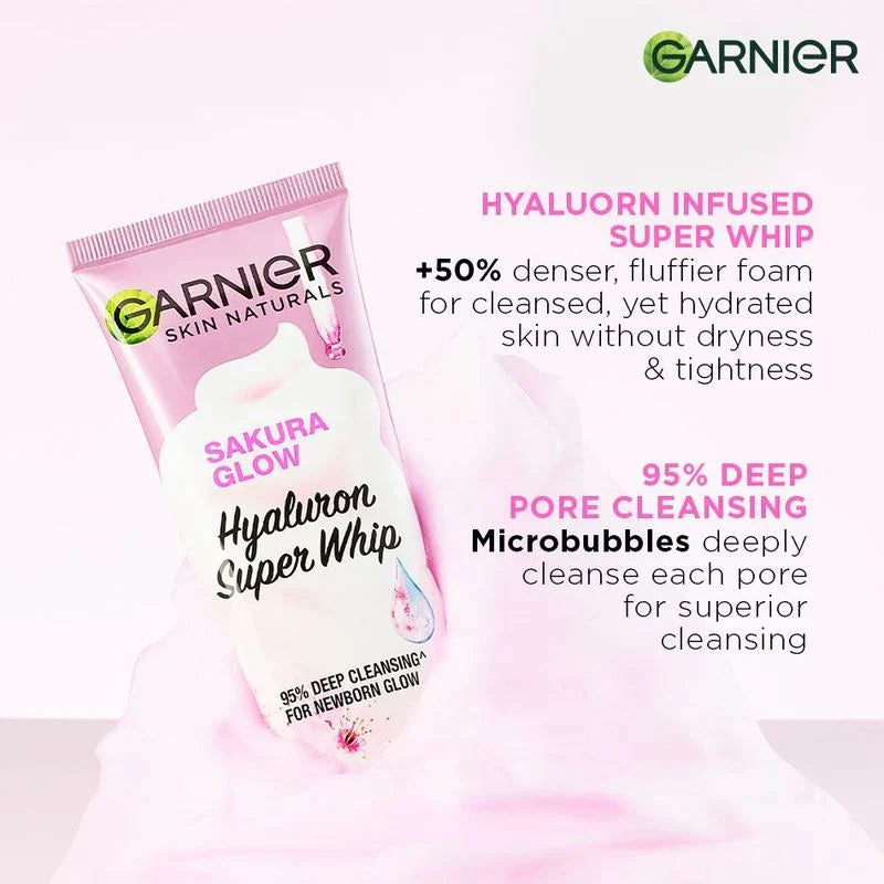 Garnier Sakura Glow Hyaluron Super Whip Foam - 100ml - Buy Online in Pakistan at Cosmia.pk