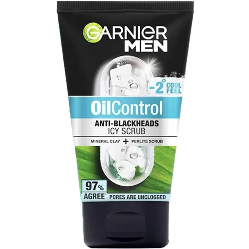 Garnier Men Oil Control Anti-Blackheads Brightening Icy Scrub 97% - 100ml - Buy Online in Pakistan at Cosmia.pk