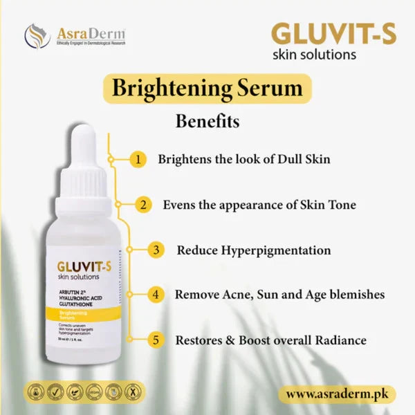 Asra derm Gluvit-s Skin Brightening Serum 30ml - Buy Online in Pakistan at Cosmia.pk