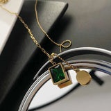 Green Crystal Wafer Square Pendant Necklace – Elegant Sparkle with Modern Charm - Buy Online in Pakistan at Cosmia.pk