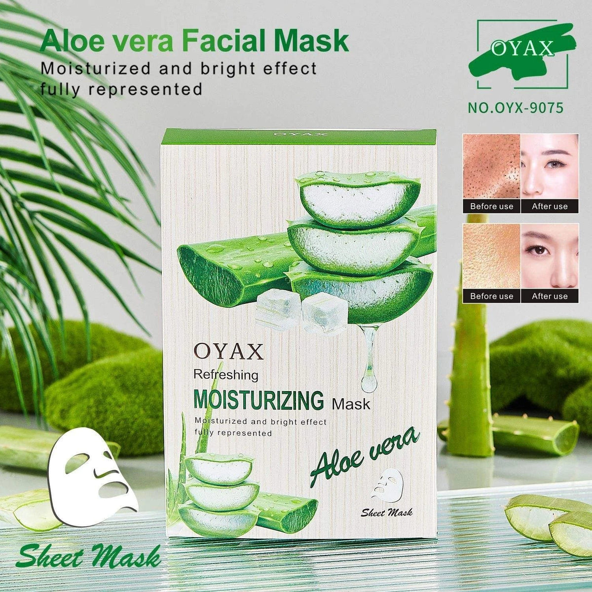 Oyax Refreshing Moisturizing Aloe Vera Sheet Mask - 10 PCS - Buy Online in Pakistan at Cosmia.pk